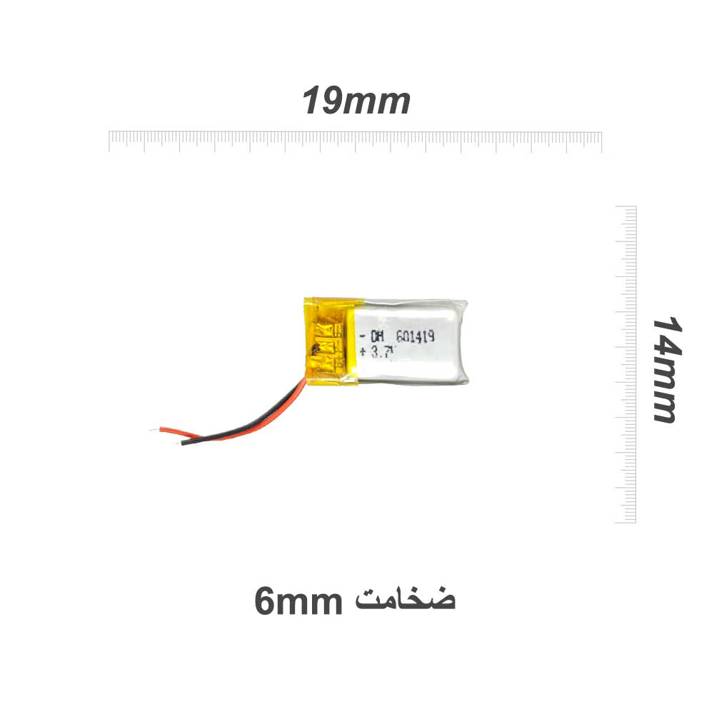 باتری لیتیوم پلیمر 3.7 ولت 100 میلی آمپر 601419