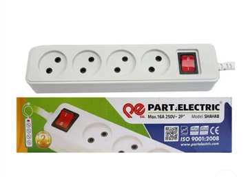 چند راهی برق 4 خانه بدون ارت پارت الکتریک کابل 3 متری مدل شهاب کد 652