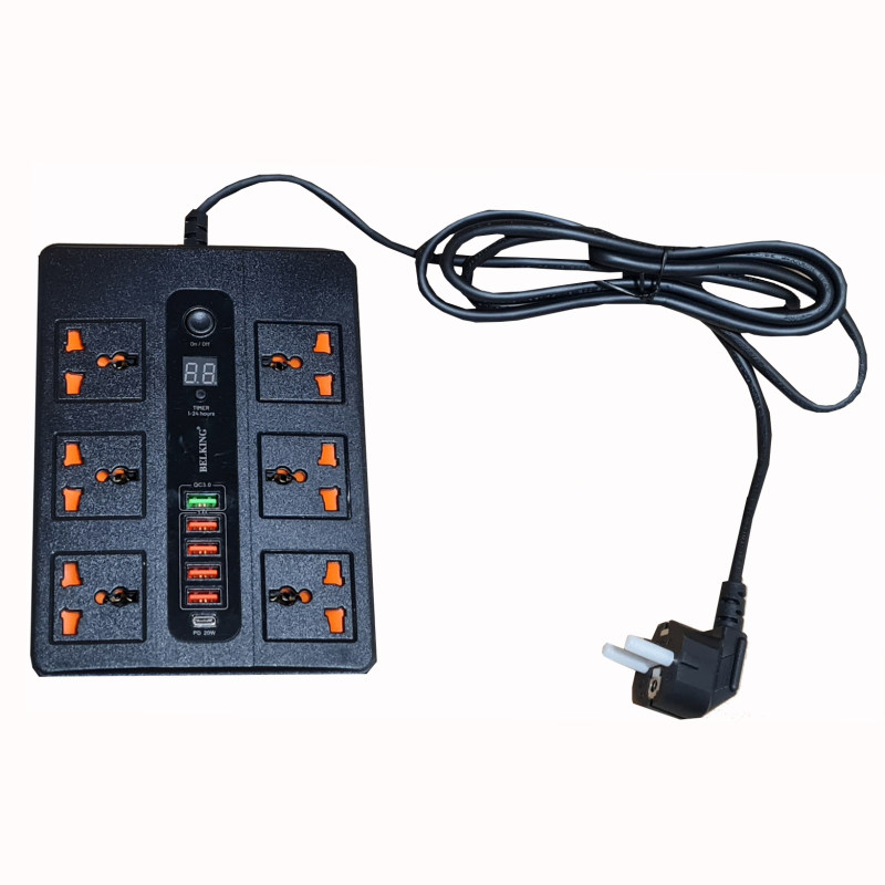 چند راهی برق 6 خانه usb خور تایمر و محافظ دار بلکینگ