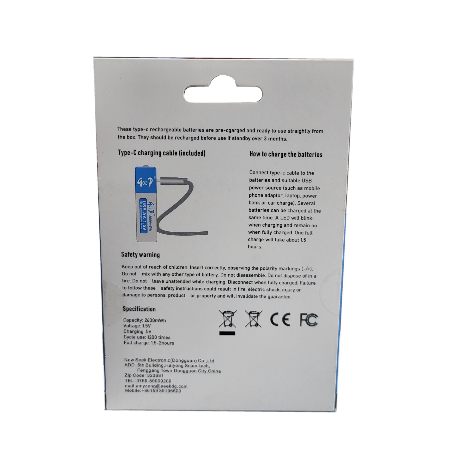 باتری قابل‌ شارژ قلمی کابل خور مدل USB-C