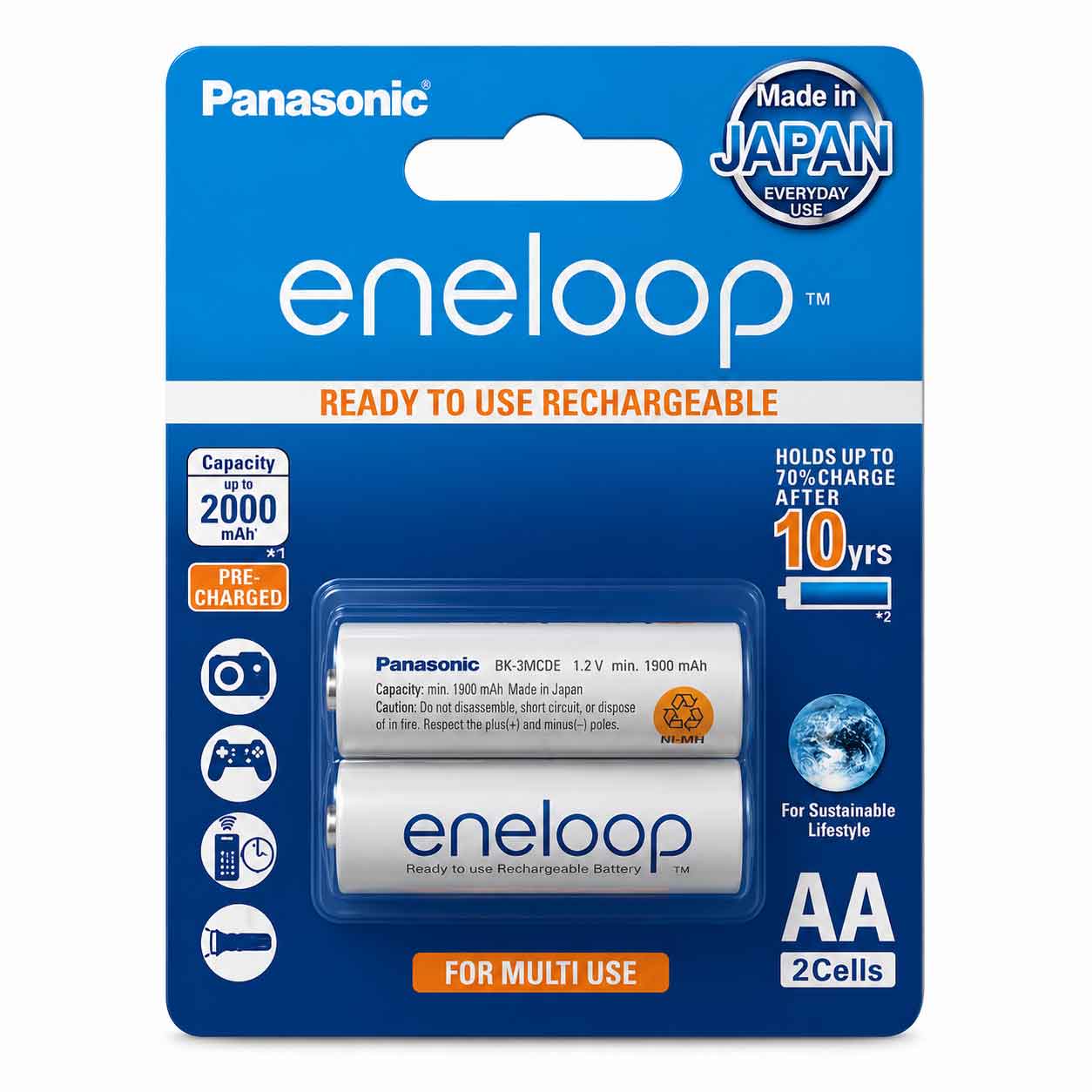 باتری قلمی قابل شارژ پاناسونیک مدل Eneloop  بسته 2 عددی
