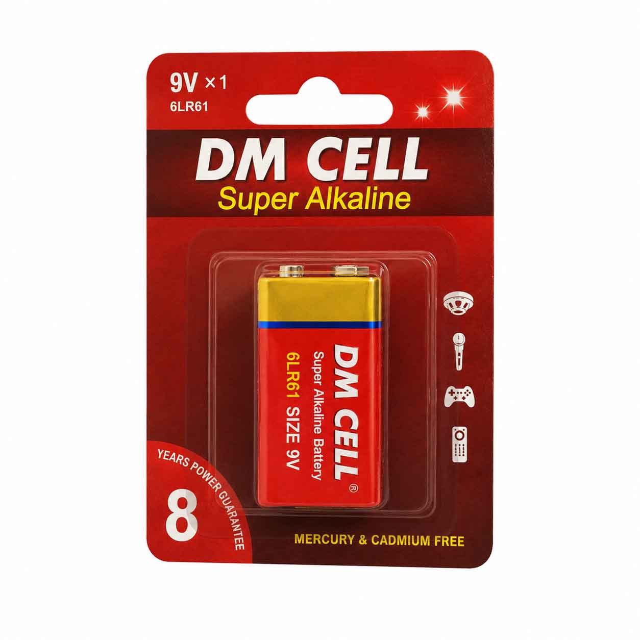 باتری کتابی 9 ولت آلکالاین مدل 6LR61 برند DM CELL