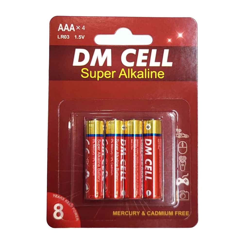 باتری نیم قلمی سوپر آلکالاین DM CELL کارت 4 عددی