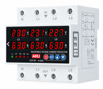 محافظ ولتاژ جریان دیجیتال سه فاز 63 آمپر AEEJ مدل CVP-3P 63A